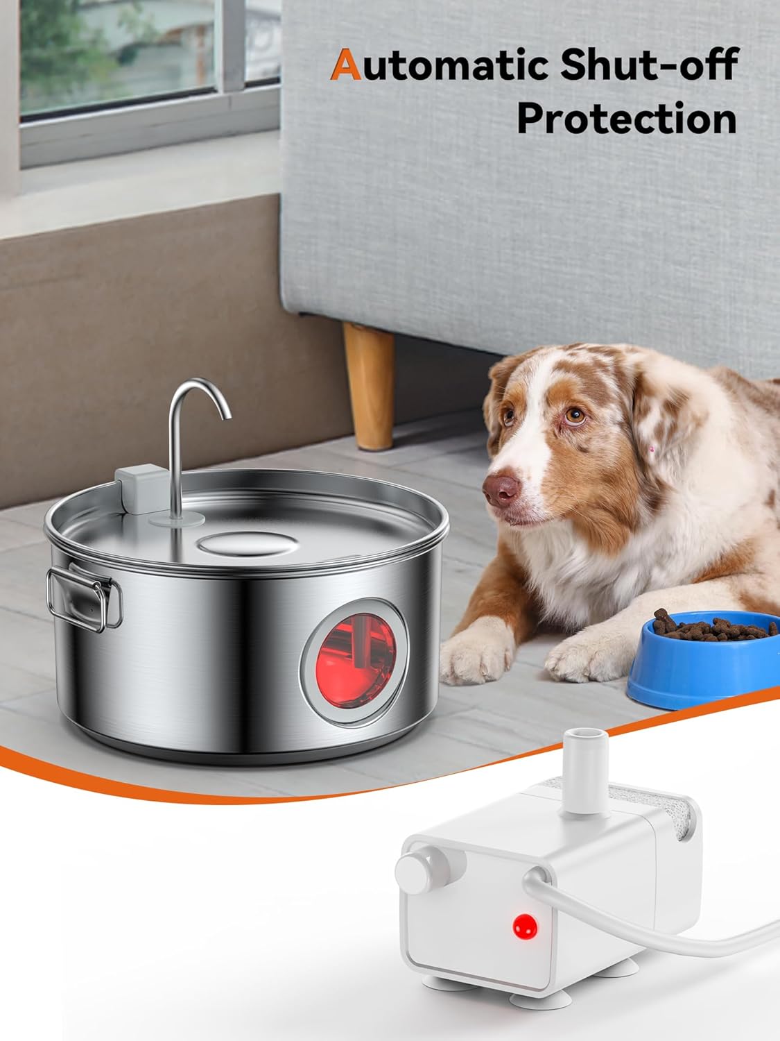 Dog Water Fountain for Large Dogs, 3.2Gal/406oz/12L Stainless Steel Pet Water Fountain, Quiet Dog Water Bowl Dispenser with Visible Window for Multi-pet Home (Pump for 3.2Gal Dog Fountain) - Pet Explorer