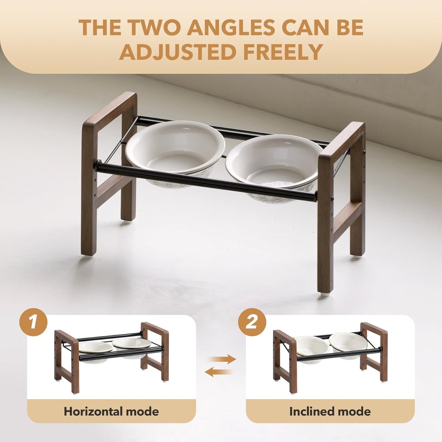 6.3inch Ceramic Adjustable Raised Double Bowls Set with Stand, 3 Heights Elevated, 2 Placement Options,Food and Water Bowls for Adult Cat Small and Medium Dog(Reactived Glaze -White) - Pet Explorer