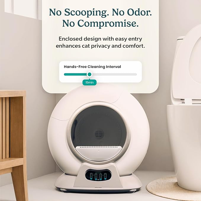 Petcove – Automatic Self Cleaning Litter Box – PurrTek Smart Automatic Litter Box for Multi-Cat Homes with 5GHz Wi-Fi App Control, Triple Odor Neutralizer, Quiet Operation & Anti-Pinch Safety