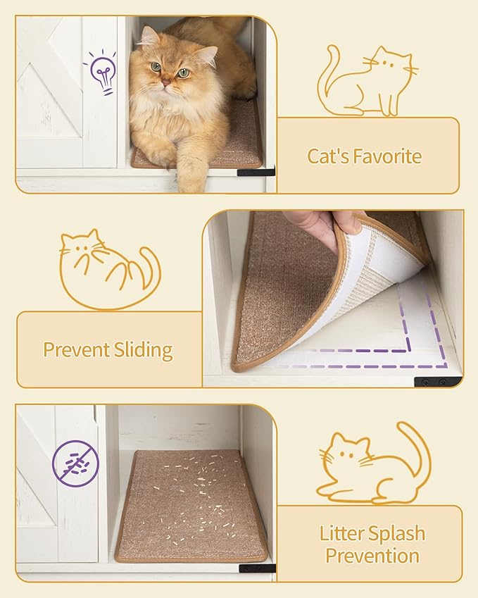 Cat Litter Box Enclosure, Hidden Litter Box Furniture with Storage, Wooden Cat Cabinet with Scratch Pad, Farmhouse Cats House, TV Stand End Table, Rustic Brown and White CB87514X