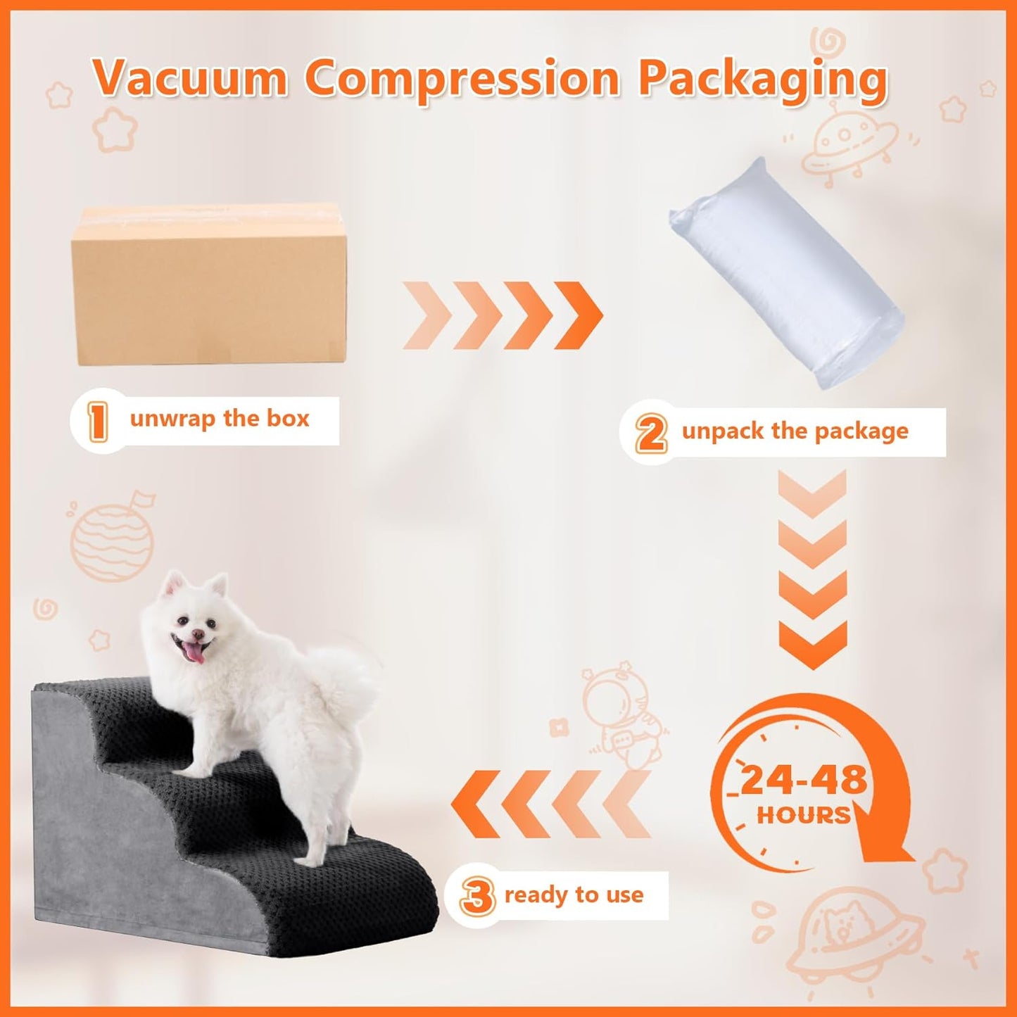 MIHIKK Dog Stairs Ramp, Curved 5-Step Dog Steps for Small Dogs and Cats, Pet Stairs for High Beds and Couch with Anti-Slip Washable Cover and Durable High Density Foam, Dark Grey - Pet Explorer