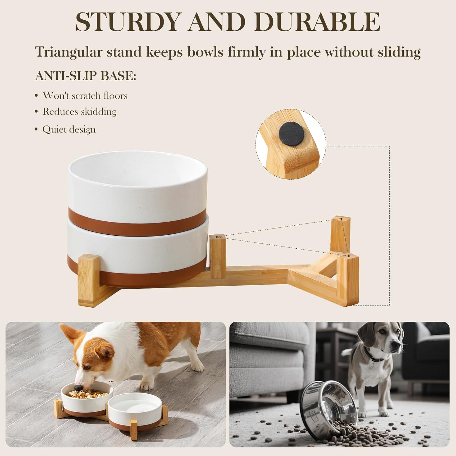 MALACASA Ceramic Dog Bowls, Dog Bowls for Medium Sized Dogs with Wood Stand - Pet Food & Water Bowl Set for Cat Medium Dogs, Weighted Glaze Matte.34 OZ (M-3.5 Cups) - Pet Explorer