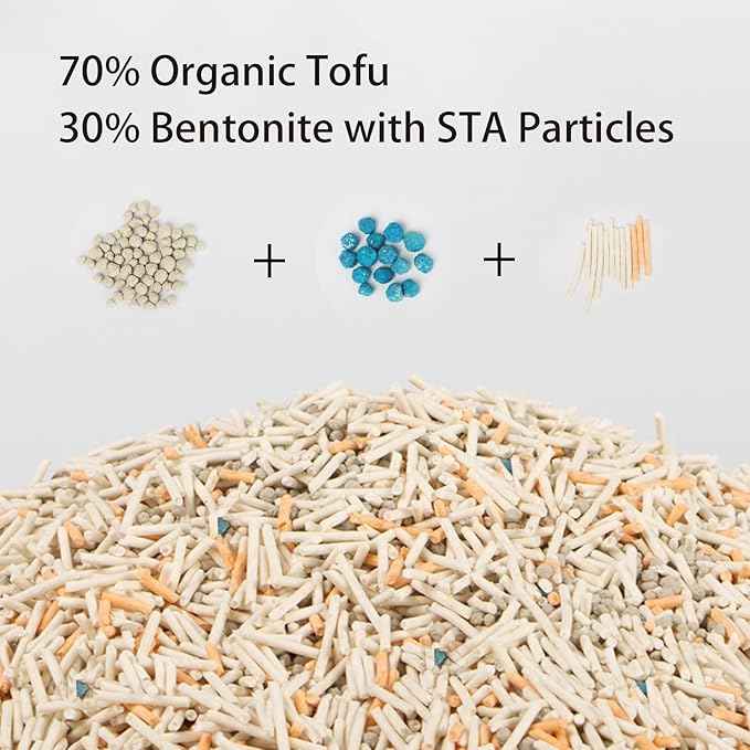 Tofu Mixed Cat Litter, Strong Clumping Kitty Litter Ultra Absorbent 2.5KG 100% Natural Tofu Litters with Bentonite, Flushable, Lightweight, Odor Control, Low Tracking, Dust-Free