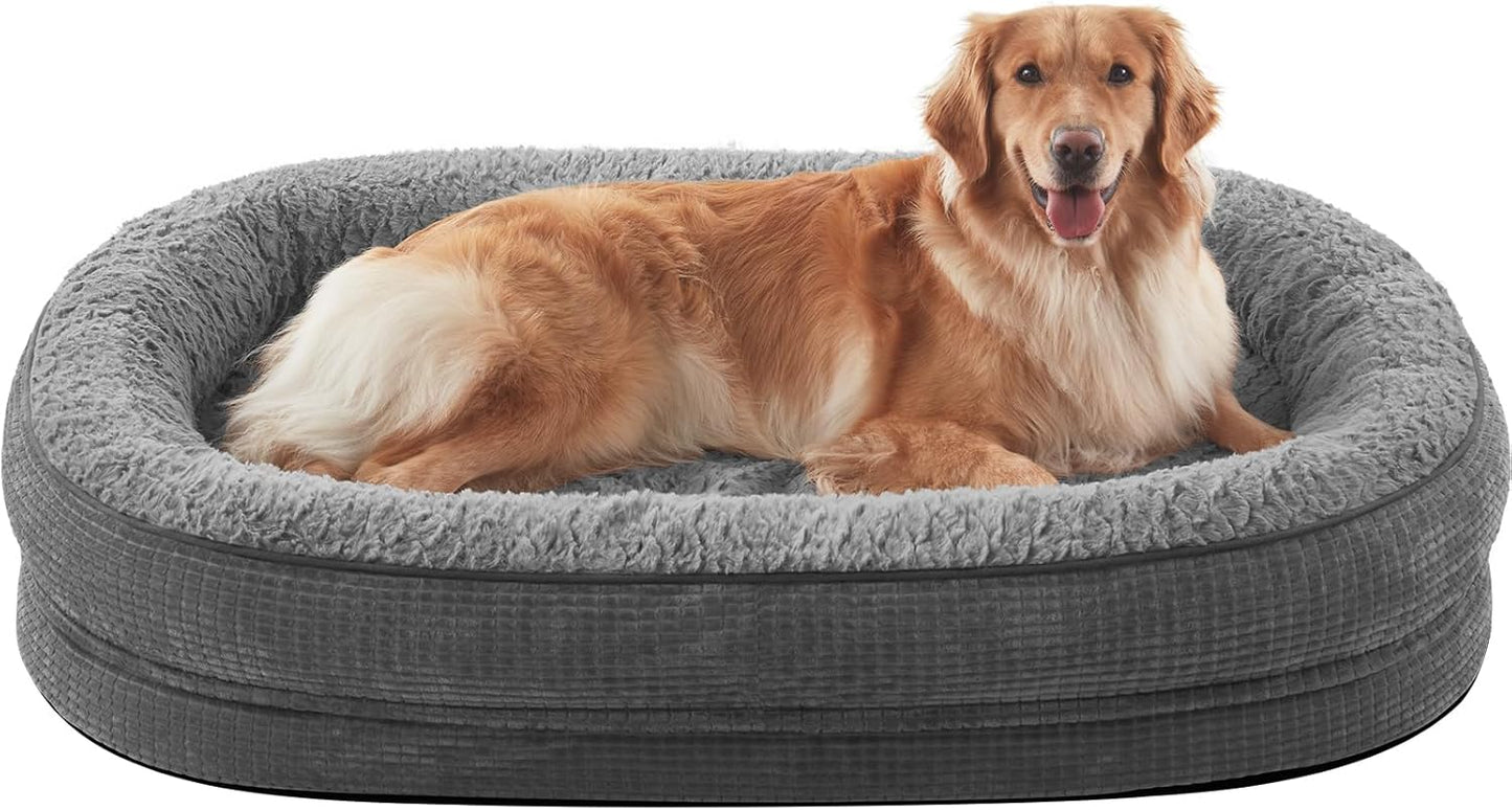 JOEJOY Orthopedic Dog Bed for Extra Large Dogs, Egg-Crate Memory Foam Pet Bed with Bolster Sides, Waterproof Lining, Removable Washable Cover & Non-Slip Bottom, Grey - Pet Explorer