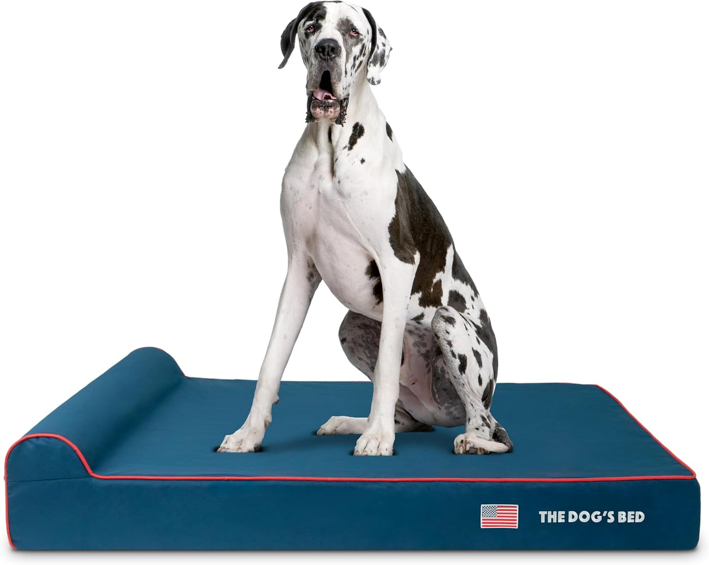 The Dog’s Bed Orthopedic Headrest Dog Bed XXL Blue Oxford with Red Trim US Flag 54x36, Memory Foam, Hip & Elbow Dysplasia, Post Surgery, Lameness, Veterinary Approved, Waterproof Washable Cover - Pet Explorer