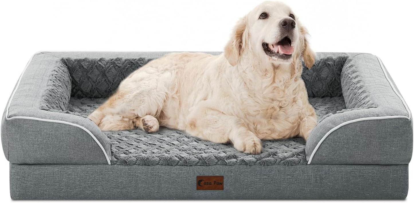 Orthopedic XL Dog Bed for Extra Large Dogs, Waterproof Memory Foam Dog Beds with Sides, Non-Slip Bottom and Egg-Crate Foam Big Dogs Couch Beds with Removable Washable Cover(X-Large,Grey) - Pet Explorer