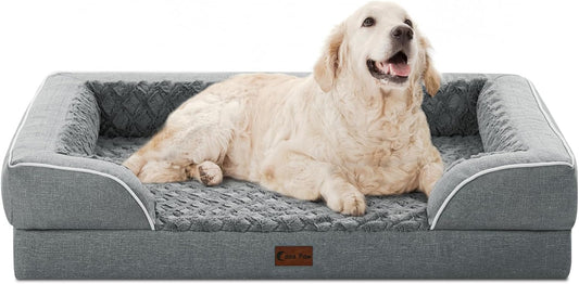Orthopedic XL Dog Bed for Extra Large Dogs, Waterproof Memory Foam Dog Beds with Sides, Non-Slip Bottom and Egg-Crate Foam Big Dogs Couch Beds with Removable Washable Cover(X-Large,Grey) - Pet Explorer