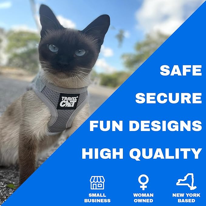 Travel Cat Harness and Leash Set - Adjustable Fit Mesh Cat Harness and Reflective Strap - Comfort Walking Vest for Kitten for Outdoor Walking, Hiking (Medium, Grey)