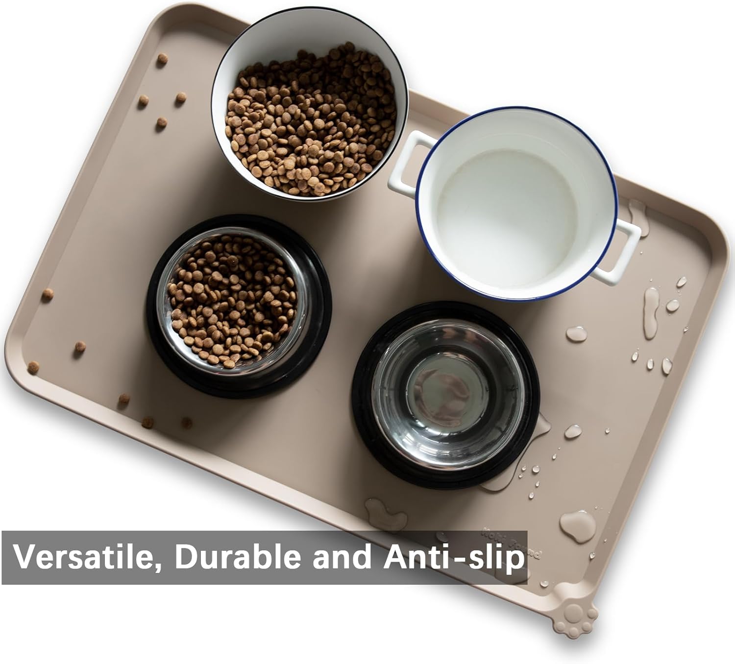 Hoki Found Large Silicone Pet Food Mats - Non Slip Dog & Cat Bowl Mats - Waterproof Tan - Pet Explorer