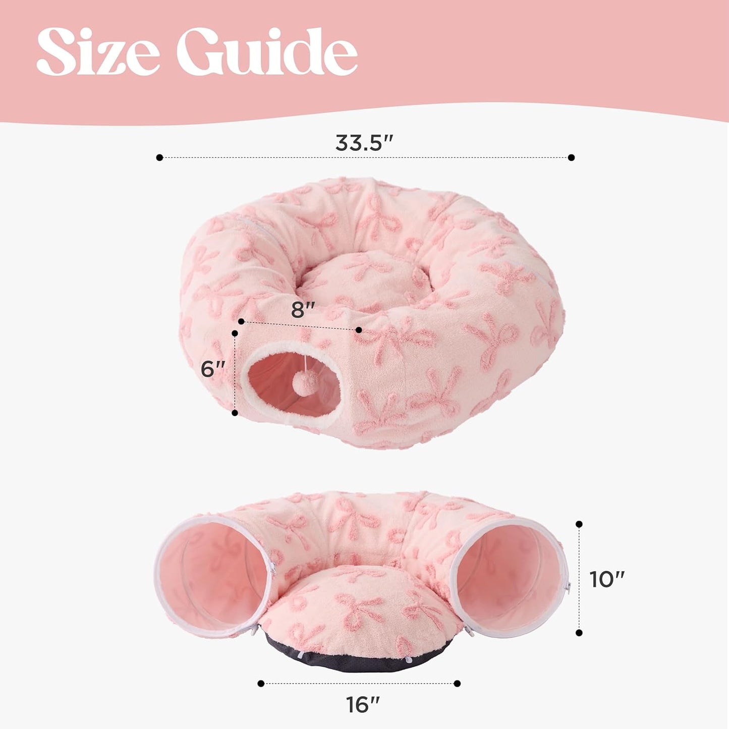 Lesure Cat Tunnel Bed for Indoor Cats - Cute Cat Donut Tunnel Toys with Washable Circle Cushion, Round Pet Peekaboo Cave Toy for Kitten/Puppy/Rabbit, Standard Pink Taffy - Pet Explorer