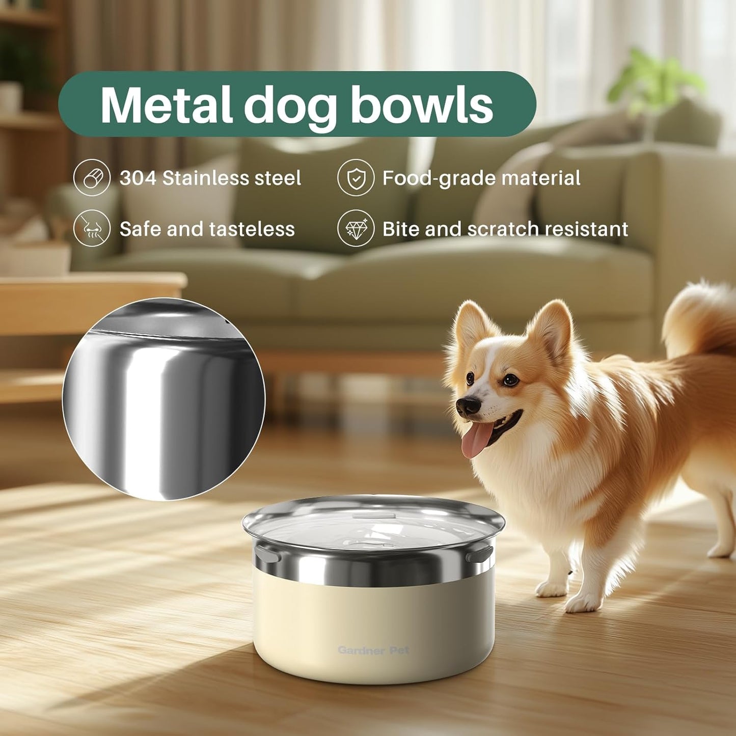 Gardner Pet Dog Bowls 1 Gallon (3.85L) Stainless Steel No Spill Water Bowl, Slow Water Feeder Metal Dog Bowls, Spill Proof Water Dispenser for Large Dogs, Promotes Healthy Hydration(White) - Pet Explorer