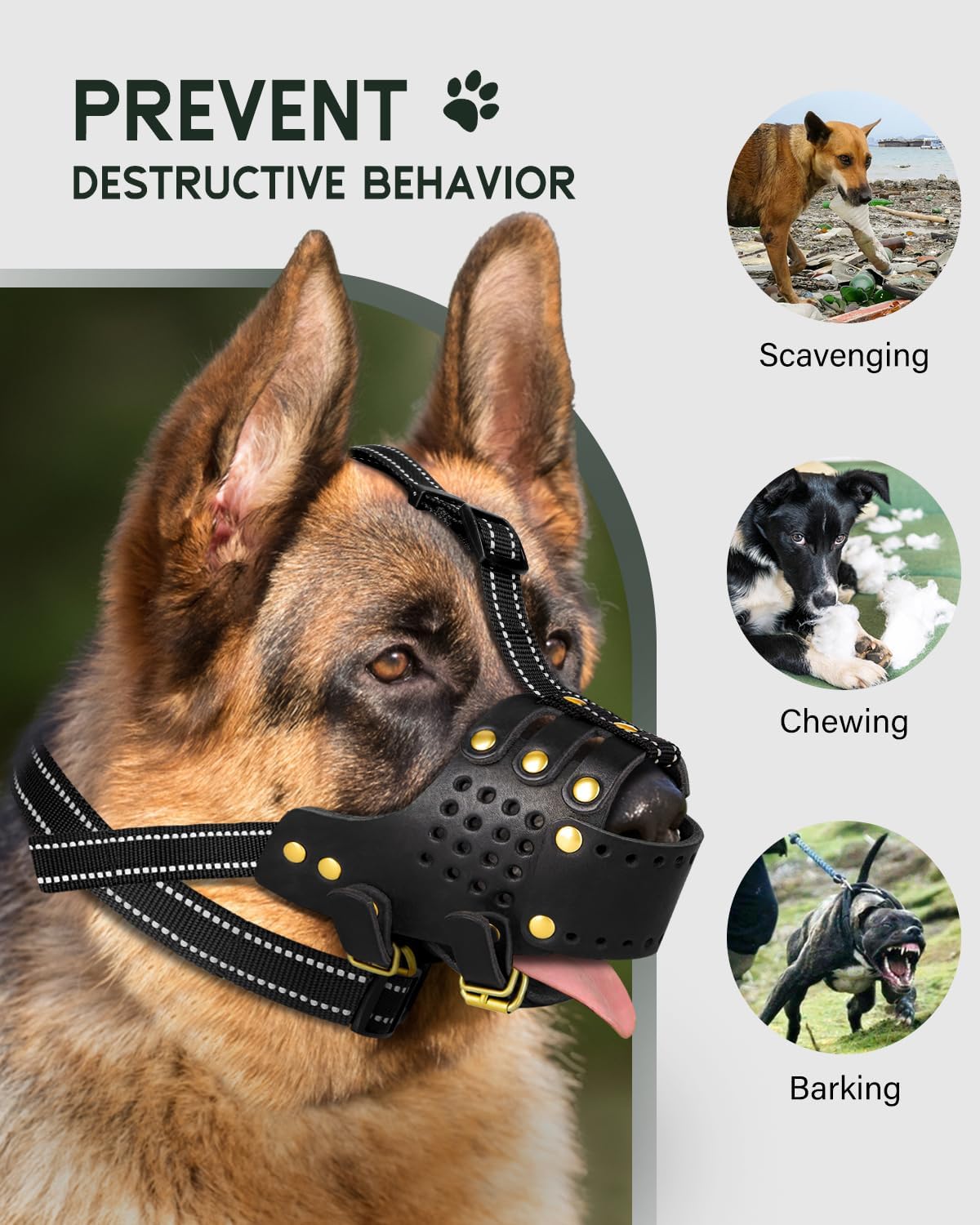 Dog Muzzle, Leather Basket Soft Muzzles Medium Large Breeds, Pitbull Dog Muzzle Amstaff Staffordshire Terrier, German Shepherd Dalmatian Doberman Adjustable (M) - Pet Explorer