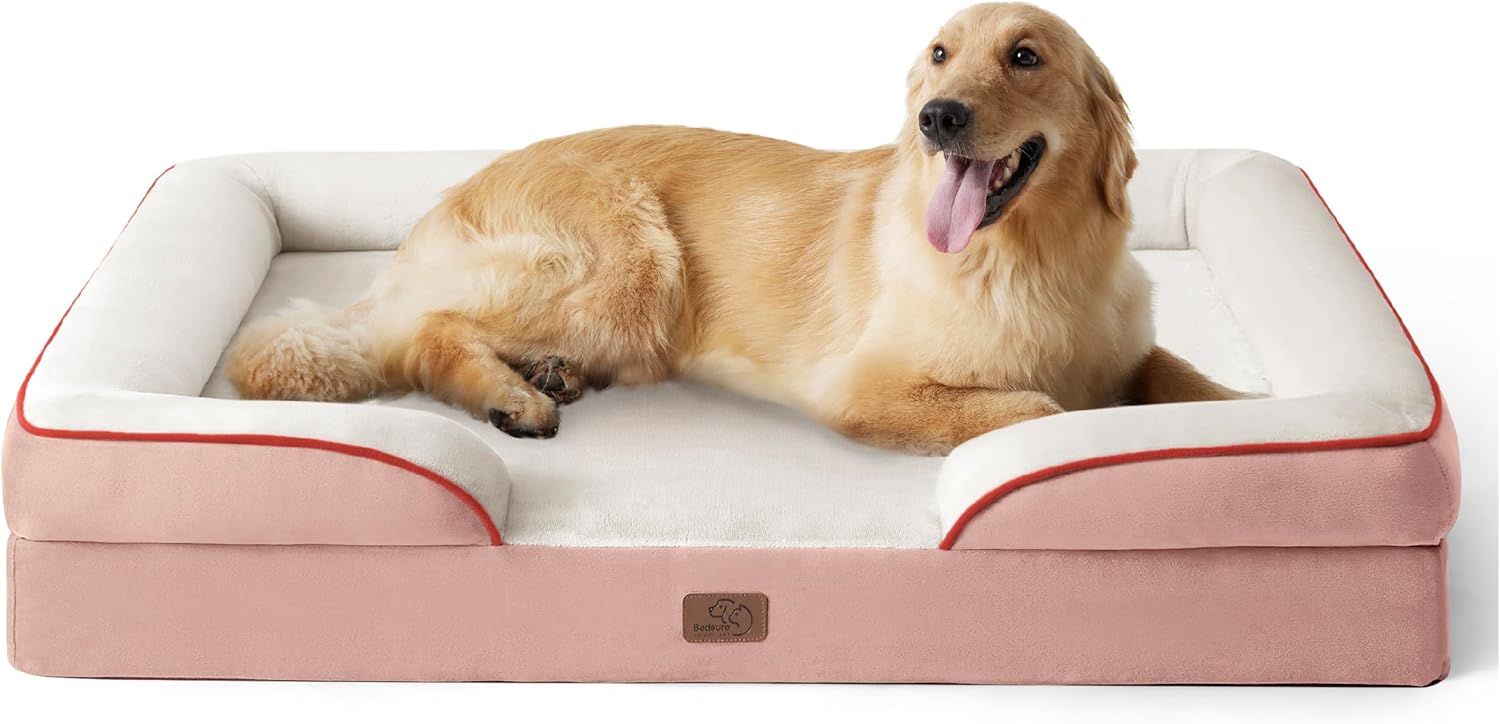 Bedsure XL Plus Orthopedic Dog Bed for Extra Large Dogs - Washable XLarge Dog Cat Bed Waterproof, Comfort Dogs Couch Sofa with Washable Removable Cover, Pet Bed with Nonskid Bottom, Pink, 48" - Pet Explorer