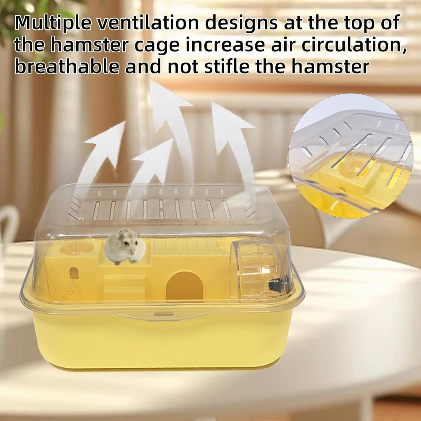 Hamiledyi Small Hamster Cage Clear Plastic Hamster Cage Portable Carrier with Water Bottle Exercise Wheel Bathtub Box Set Toy for Dwarf Baby Hamster (Yellow) - Pet Explorer