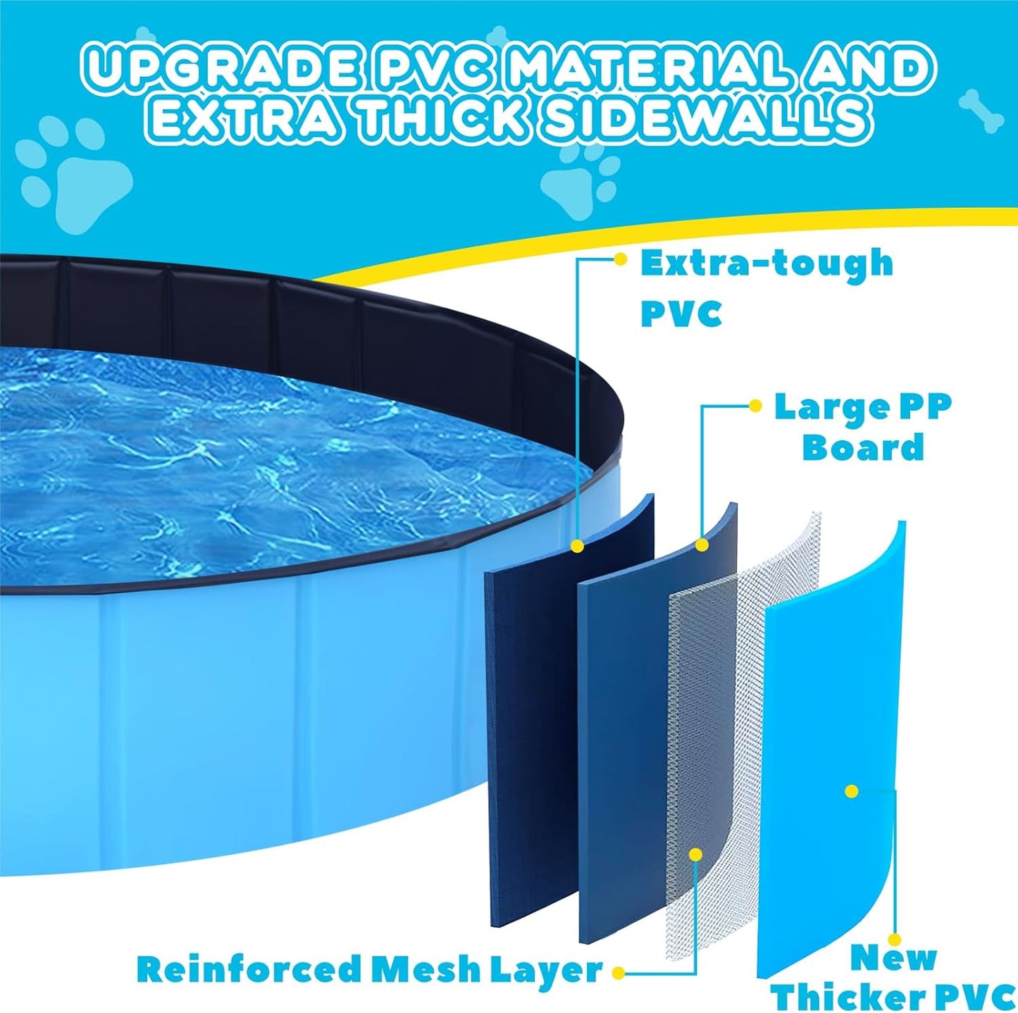 Foldable Dog Pool - 63" x 12" Anti-Slip Portable Dog Swimming Pool, Hard Plastic Collapsible Kiddie Pool for Outdoor and Indoor for Pets Dogs Cats and Kids