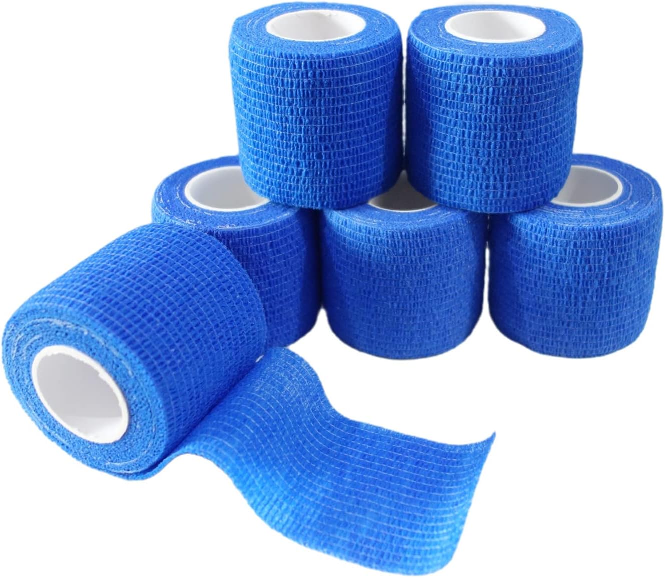6 Pack 2" x 5 Yards Self Adhesive Bandage Wrap Breathable Cohesive Vet Wrap for Pets, Elastic Self-Adherent Tape for Sports, Wrist, Ankle (Blue) - Pet Explorer