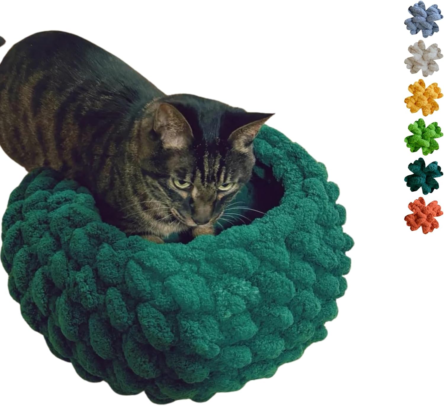 Cat Nest Bed – Premium Handwoven Washable Extra Soft Round Cave House for Indoor Kitten & Kitty, Small & Large (DGreen,Medium) - Pet Explorer