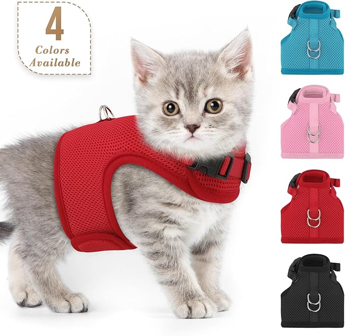 Athena Collection Adjustable Cat Harness with Velcro, Portable Extra Small Cat Vest Harness Breathable Comfy Escape Proof Cat Kitten Harness Pet Supplies for Outdoor Walking, Training, Red