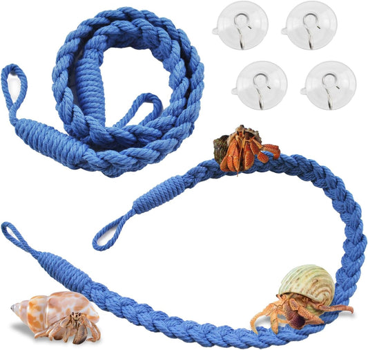 2PCS Hermit Crab Climbing Toys,Hermit Crab Rope Ladder Decor Reptile Hanging Vines Toys Hermit Crab Supplies Reptiles Habitat Tank Terrarium Accessories for Lizard Leopard Gecko Tree Frog(Blue) - Pet Explorer