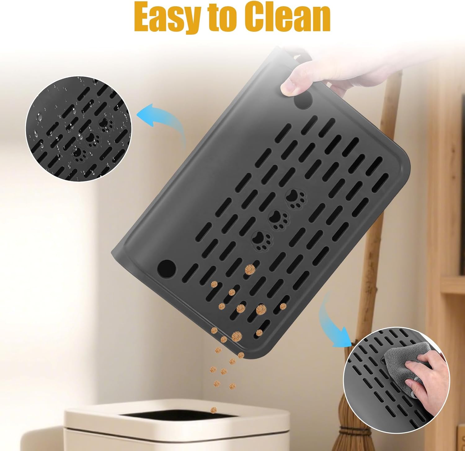 Cat Ramp for Litter Box Step, Stainless Steel Automatic Litter Box Ramp Cat Steps Mat with Filter Function, Double Layered Self Cleaning Cat Stairs with Storage Space for Litter Catcher (Black) - Pet Explorer