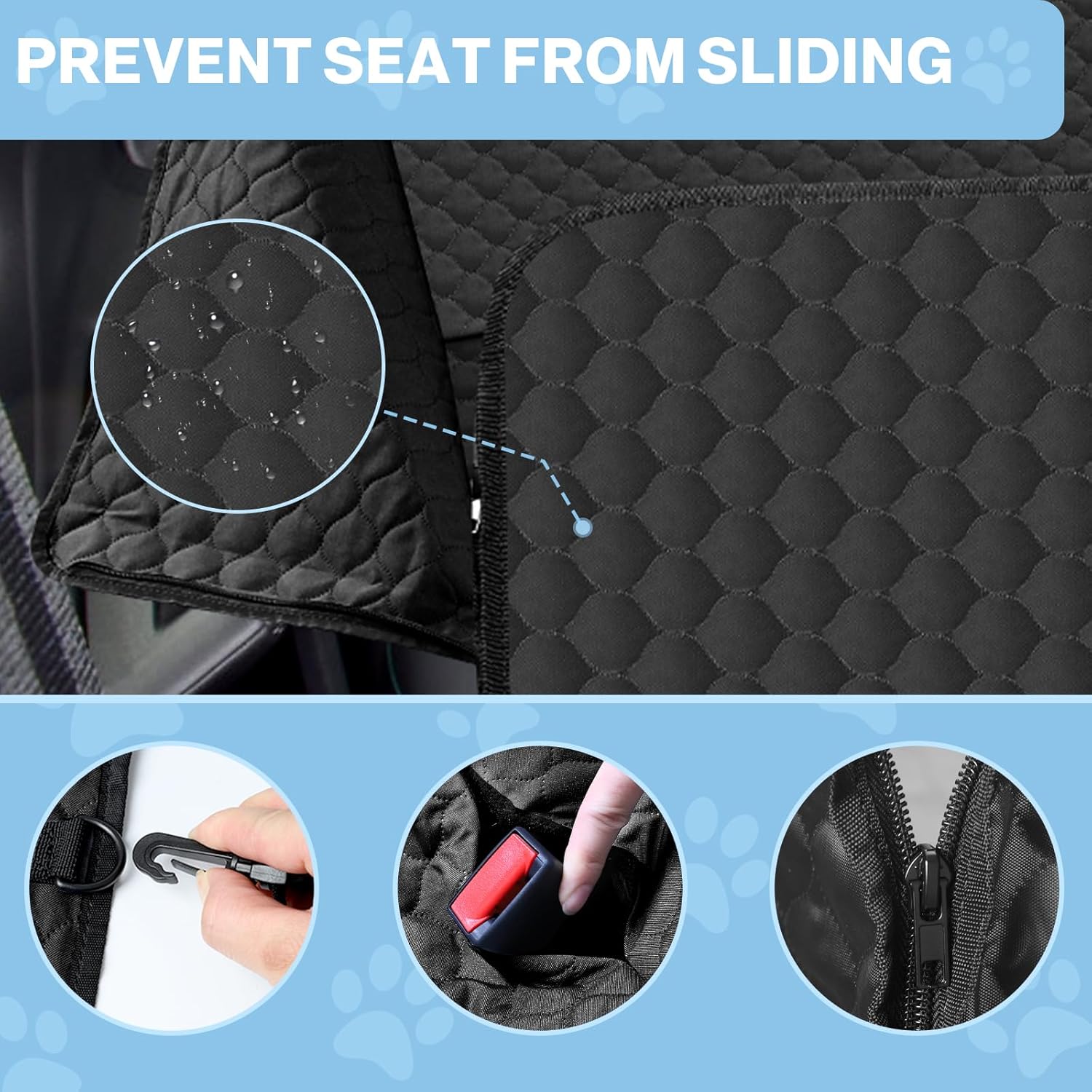 Dog Car Seat Cover for Back Seat, Waterproof Protector with Side Flaps, Scratchproof Hammock, Non-Slip Bottom for Cars/Trucks/SUVs (Black) - Pet Explorer