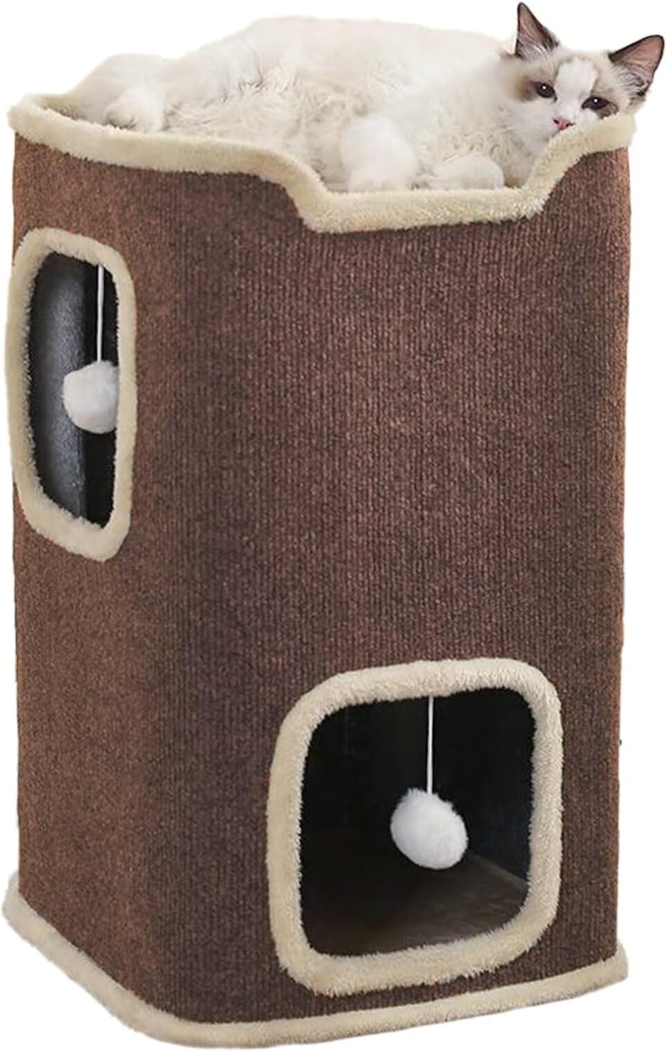 Cat House for Indoor Cats Beds, Multi-Level Cat Condo, Foldable Cave Bed Coffee, 2L - Pet Explorer