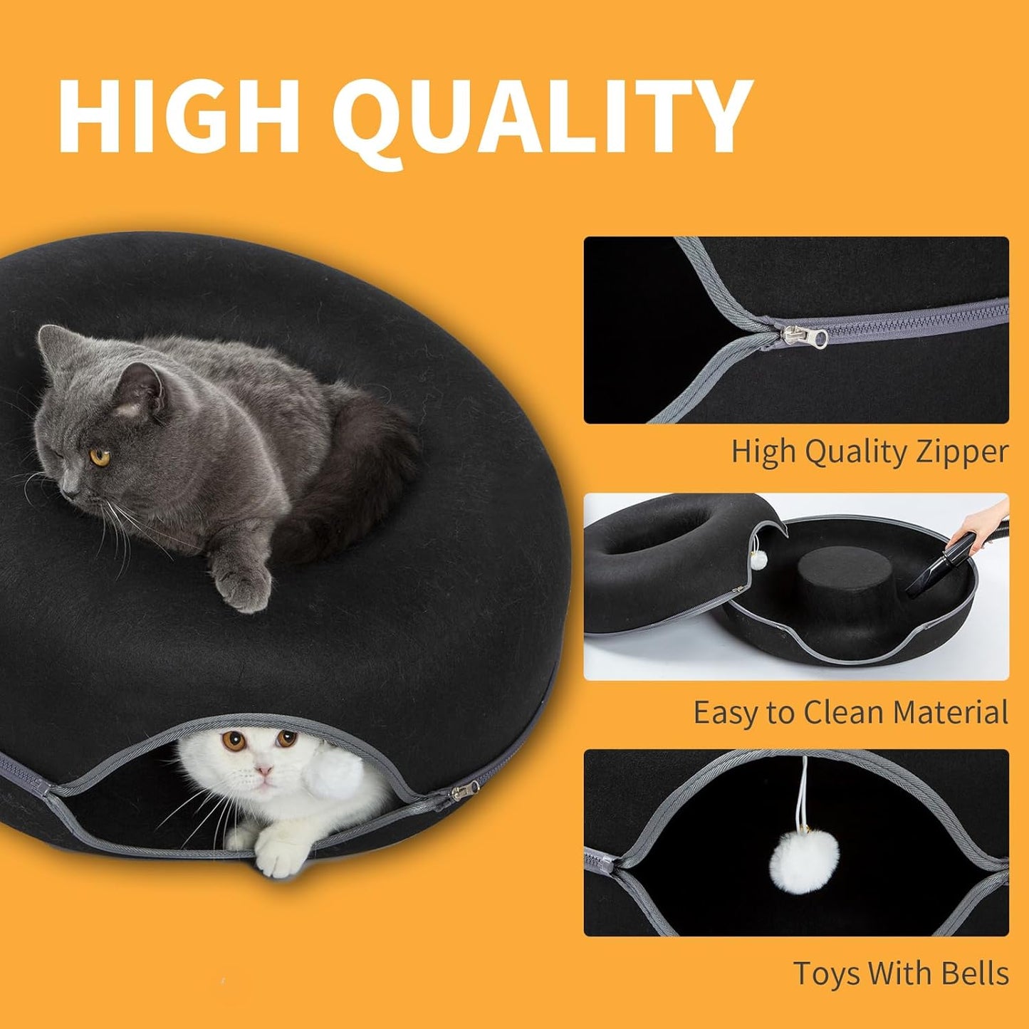 Jia Xi Cat Tunnel Bed - Large Indoor Cat Condo and Cave, 24 inch, Black - Pet Explorer