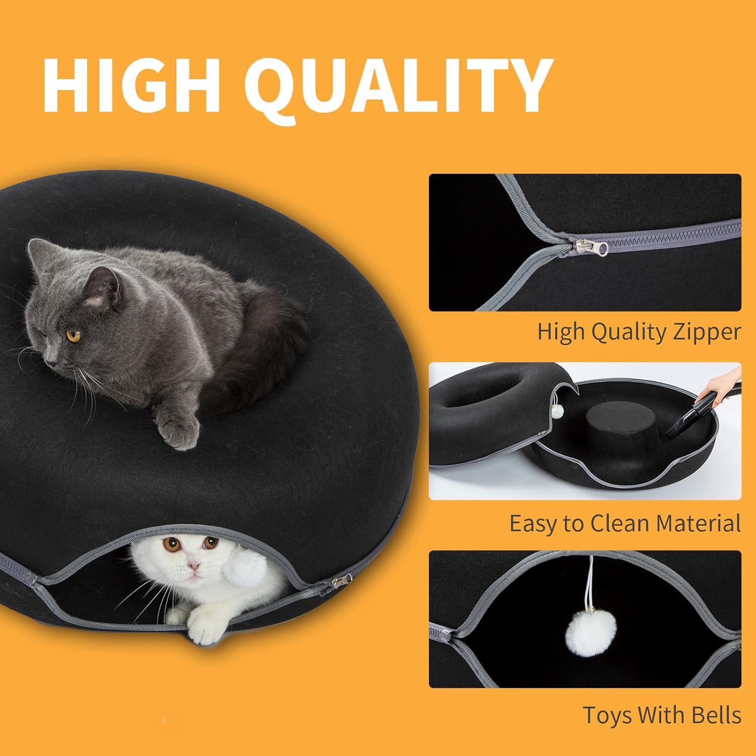 Jia Xi Cat Tunnel Bed - Large Indoor Cat Condo and Cave, 24 inch, Black - Pet Explorer