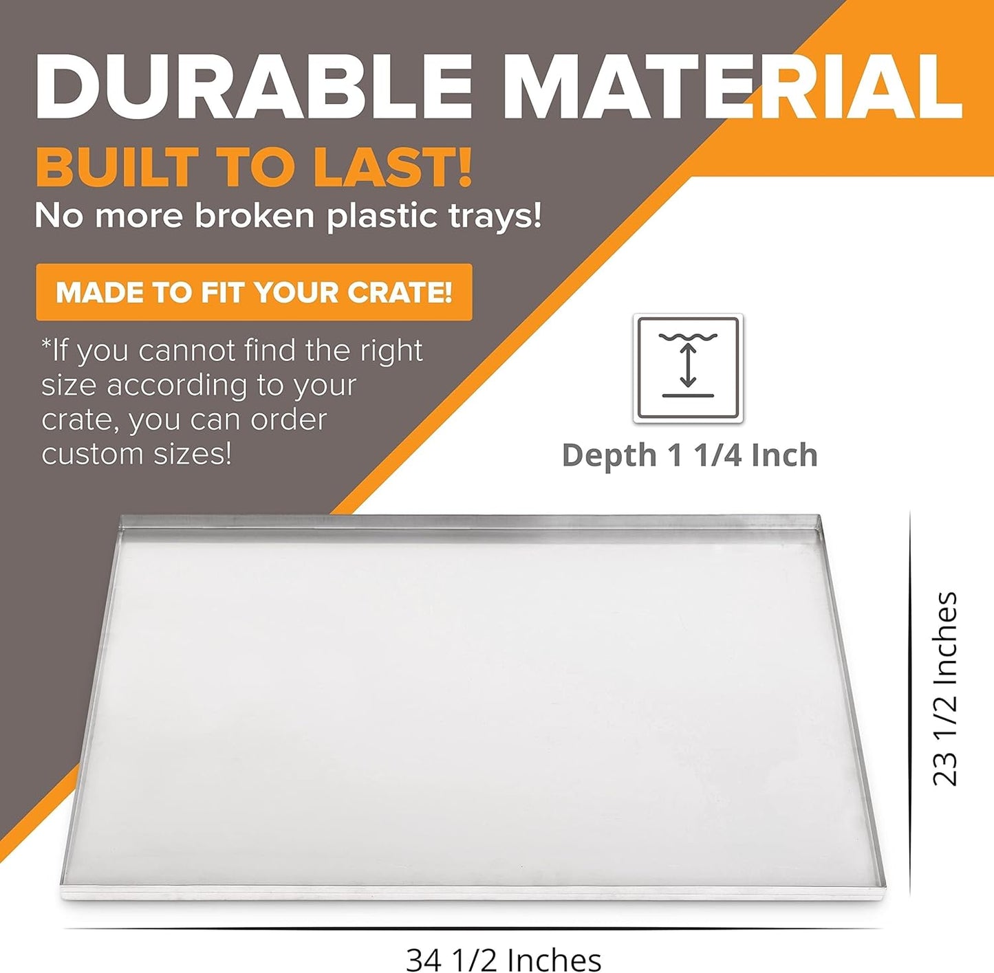 34.5" x 23.5" Metal Replacement Dog Crate Pan Chew Proof Crack Proof Pet Kennel Tray Central Dog Training Crate Pan Pet Supplies, Galvanized, 1" H