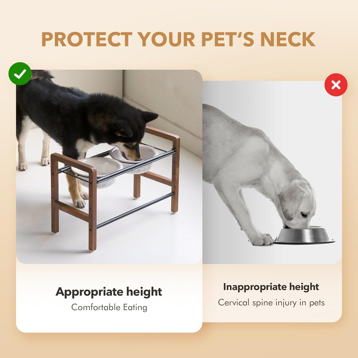 7.1inch Ceramic Adjustable Raised Double Bowls Set with Stand, 3 Heights Elevated, 2 Placement Options,Food and Water Bowls for Medium and Large Dog(Reactived Glaze -White) - Pet Explorer