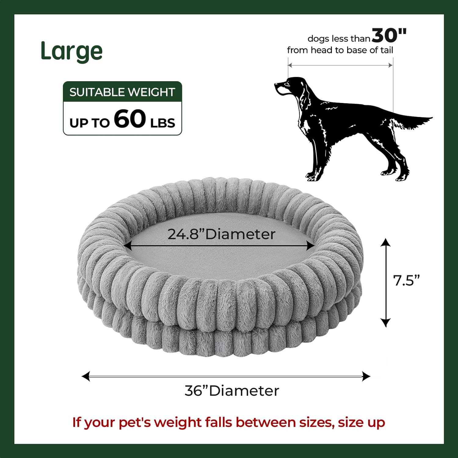 BALANCE Luxury Donut Dog Bed, 36 Inches Round Dog Beds Large Sized Dogs Washable, Orthopedic Calming Dogs Bed for Pets with Anti-Slip Bottom, Gray - Pet Explorer