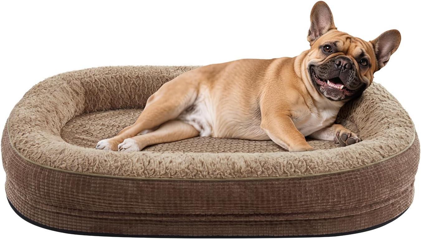 JOEJOY Orthopedic Dog Bed for Medium Dogs, Egg-Crate Memory Foam Pet Bed with Bolster Sides, Waterproof Lining, Removable Washable Cover & Non-Slip Bottom, Brown - Pet Explorer