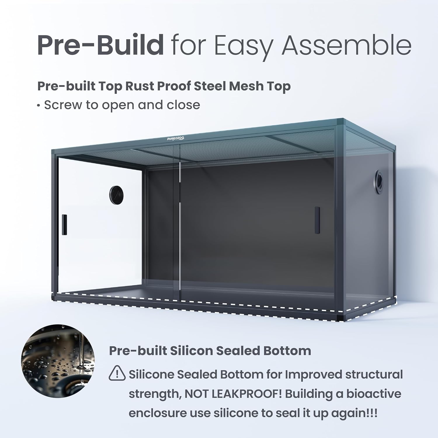 120 Gallon Bearded Dragon Tank,48" x 24" x 24" Reptile Tank with Sliding Door Top Screen Ventilation, Front Opening Reptile Enclosure for Easy Maintenance - Pet Explorer