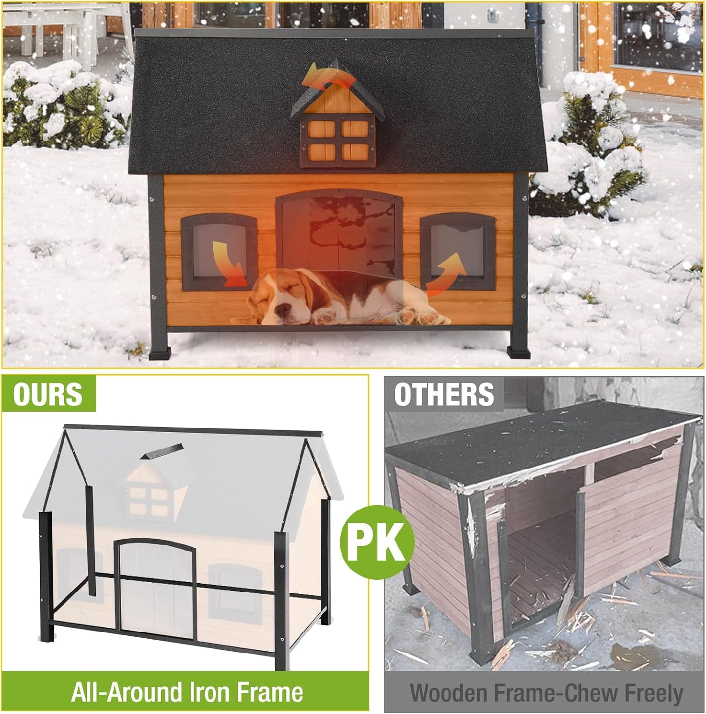 GUTINNEEN Dog House Outdoor with Strong Metal Frame Insulated Dog Kennel for Small Medium Large Dogs Puppy Cage for Winter Weatherproof - Pet Explorer