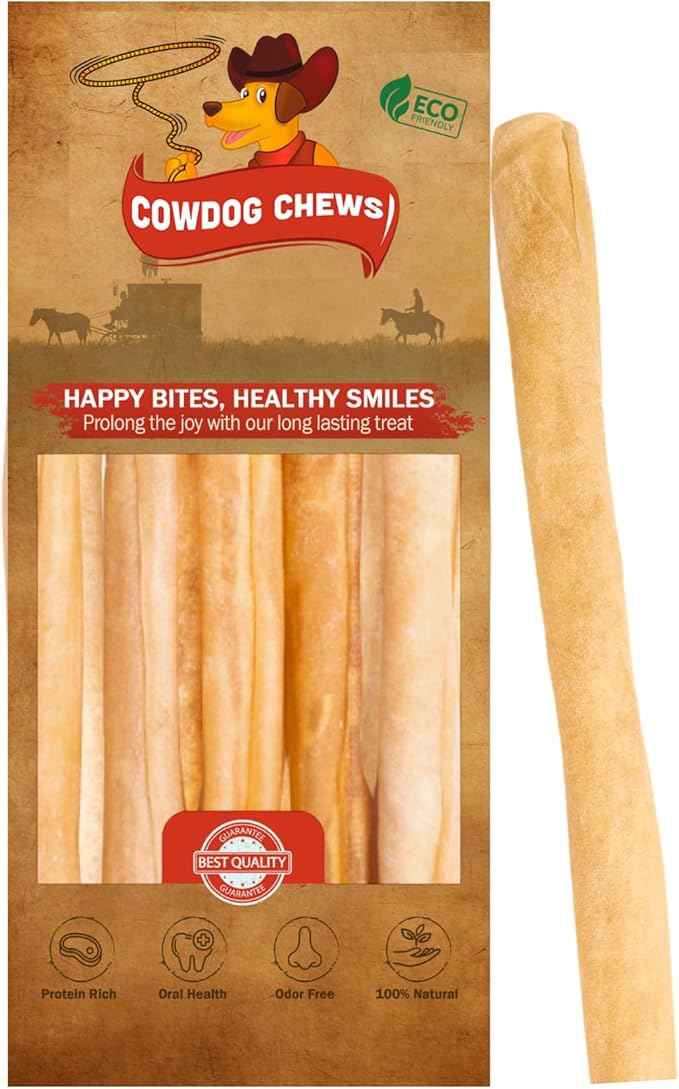 Cowdog Chews Collagen Sticks 12" (5 Pack) - Odor-Free, All Natural Collagen Dog Chews for Healthy Joints, Skin & Coat. Best Rawhide and Bully Stick Alternative Filled with Beefhide Goodness.