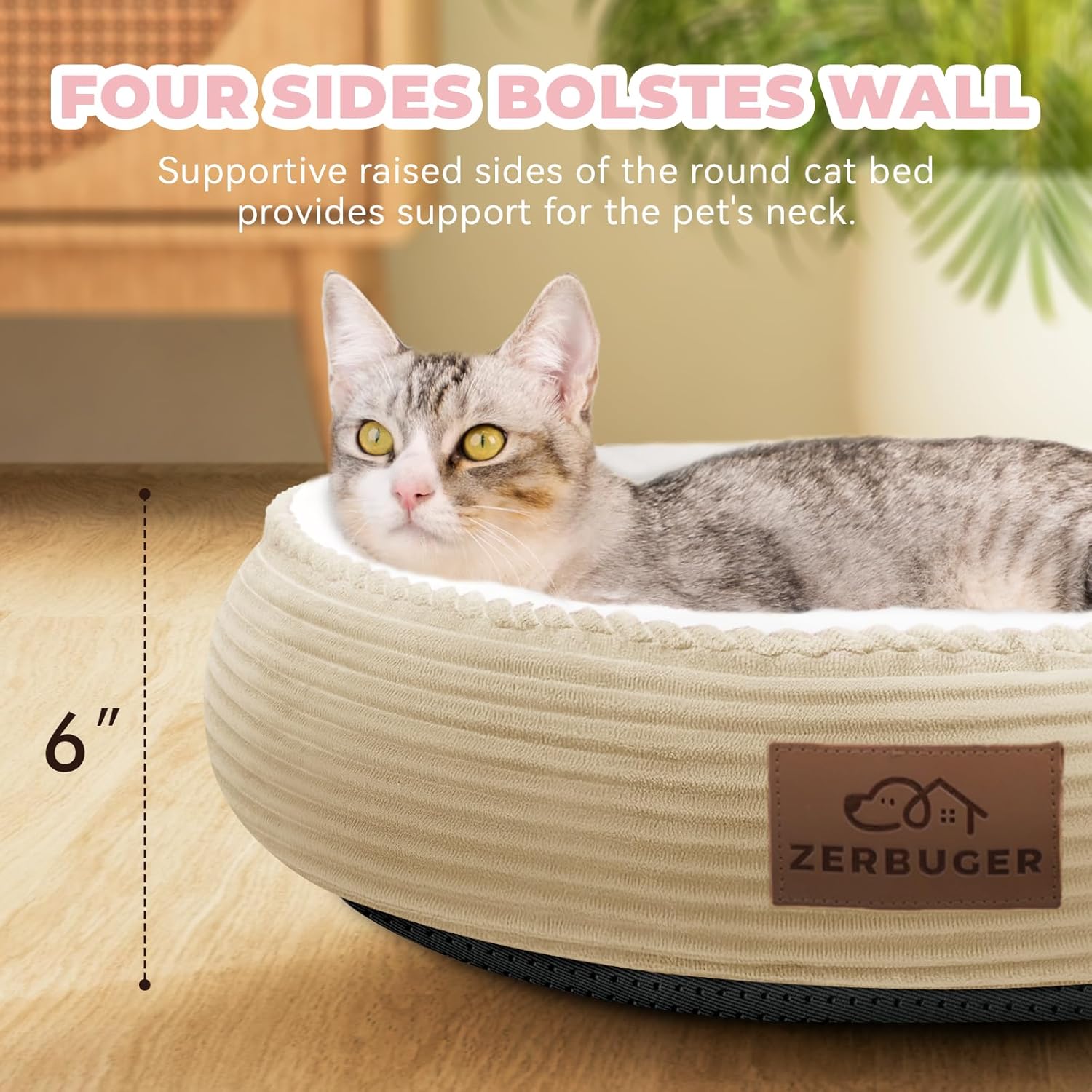 20in Camel Round Cat Dog Bed Gift for Large Medium Small Dogs Cats, Machine Washable Sleeping Sofa, Non-Slip Bottom Breathable Soft Calming Pet Cuddler for Indoor/Outdoor/Car/Cage - Pet Explorer