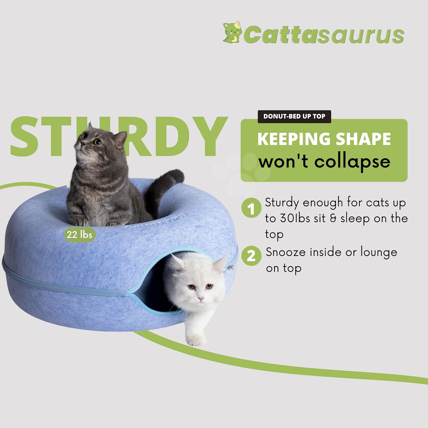 CATTASAURUS Peekaboo Cat Cave for Multiple & Large Cats Up to 30-45 Lbs, Scratch Detachable & Washable Tunnel Bed, Comfy Donut Cat Cave (Blue, Large) - Pet Explorer