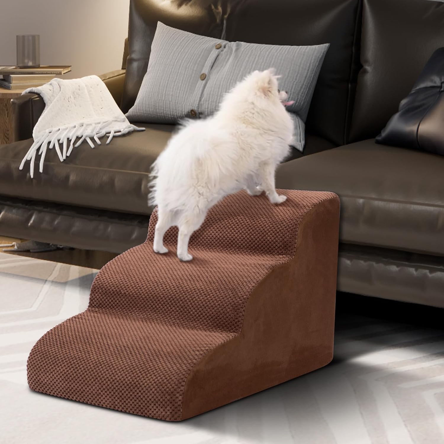 Dog Stairs for Small Dogs - High Density Foam Pet Steps, Extra Wide Dog Ramp with Non-Slip Bottom for High Beds, Couch and Sofa, Best for Dogs Injured, Older Doggy Cats - Pet Explorer