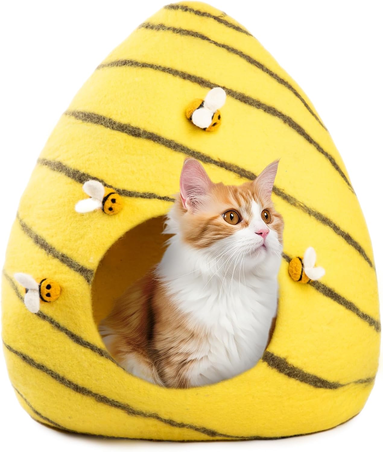 Luxurious Eco-Friendly Merino Wool Cat Cave Bed Beehive - Foldable Hideaway Pod for Indoor Cats - Premium Felt Kitten Beds - Covered Cat House for Ultimate Cozy Comfort by Woolygon - Pet Explorer