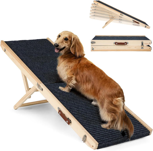 Folding Dog Ramp Safety, Wooden Adjustable Height Pet Ramps, Potable Dog Steps with Non-Slip Traction Mat, Dog Step for Bed, Dogs Stairs for SUV Car, Couch, Safe,Height Bed - Pet Explorer