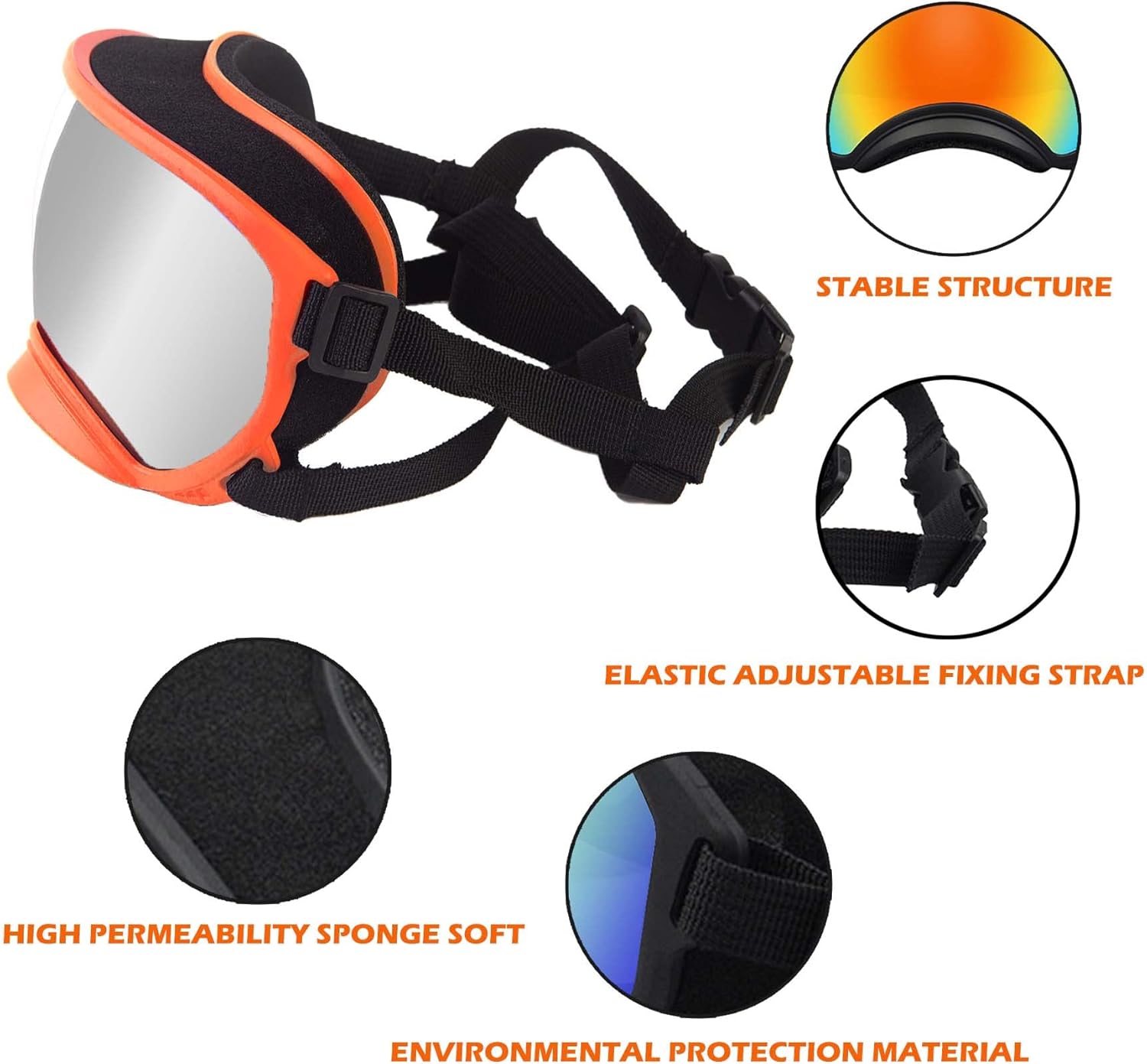 Dog Sunglasses, Large, UV Protection, Adjustable Strap, Soft Foam, Black - Pet Explorer