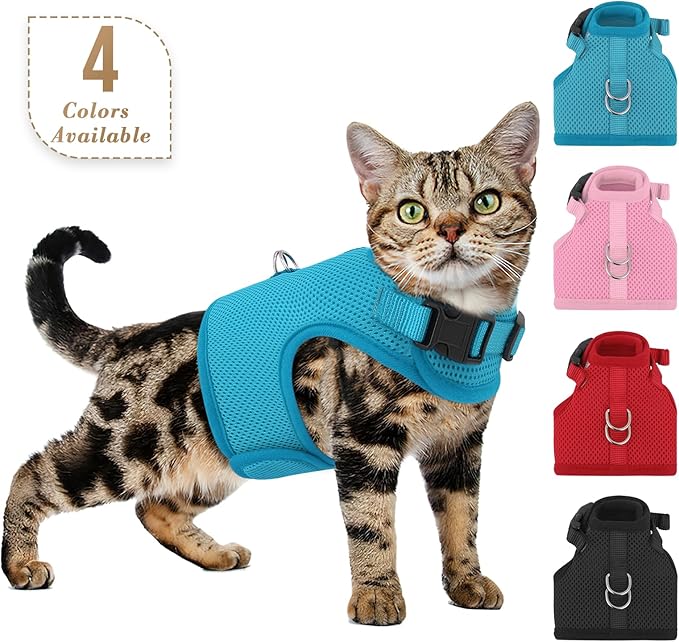 Athena Collection Adjustable Cat Harness with Velcro, Portable Small Sized Cat Vest Harness Breathable Comfy Escape Proof Cat Kitten Harness Pet Supplies for Outdoor Walking, Training, Blue