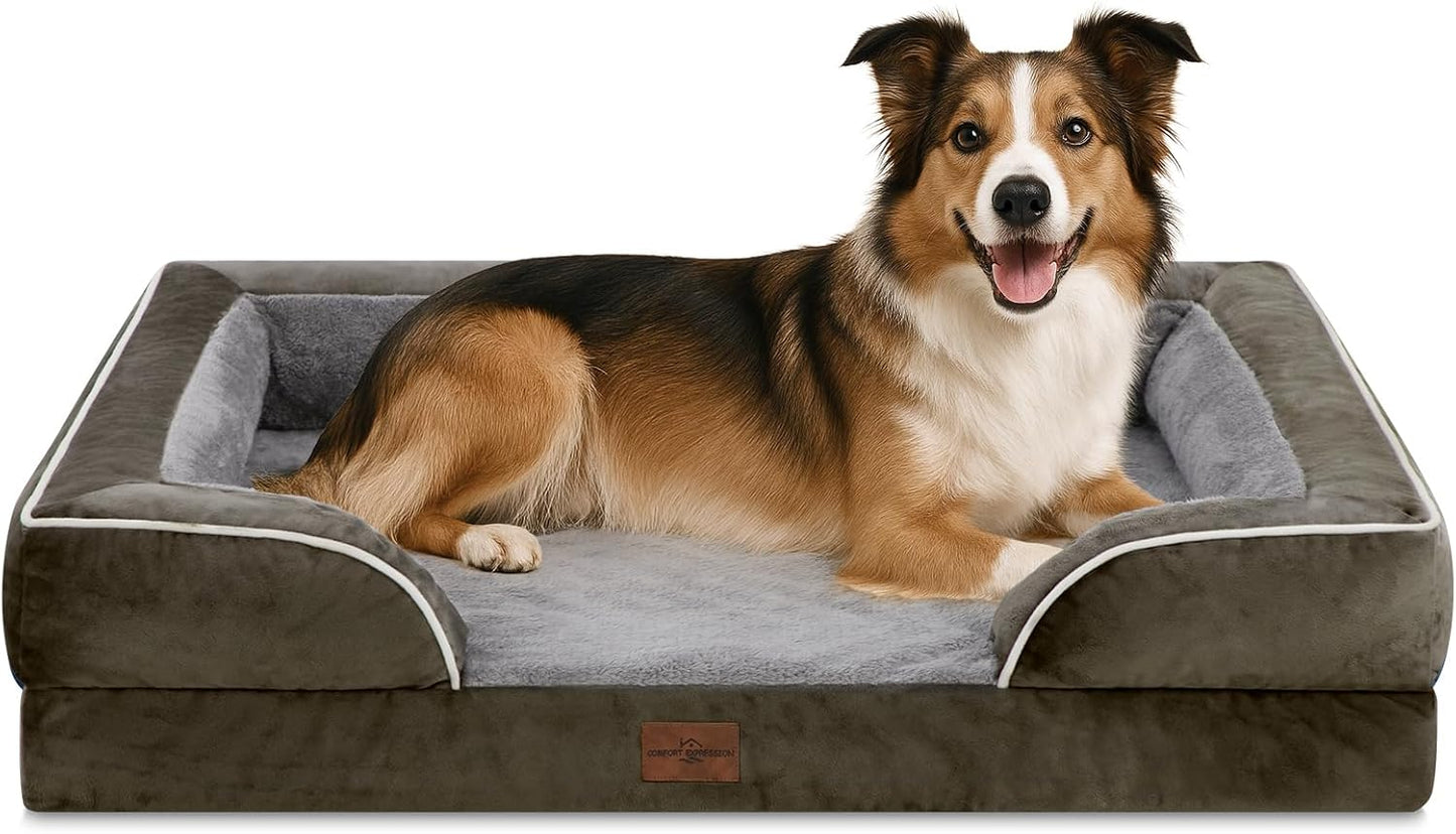 Comfort Expression Large Dog Beds Waterproof Orthopedic Foam Dog Sofa Beds Comfy Pet Bed with Washable Removable Cover & Non-Slip Bottom(Large,Dark Green) - Pet Explorer