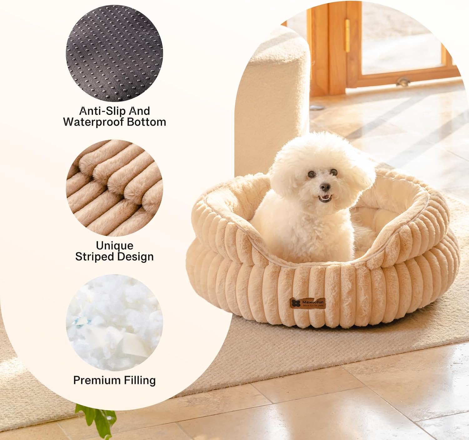 MEWOOFUN Cat Beds for Indoor Cats Washable, Dog Beds for Small Dogs Round Pet Bed for Puppy and Kitten (Camel, 20"x20"x8") - Pet Explorer