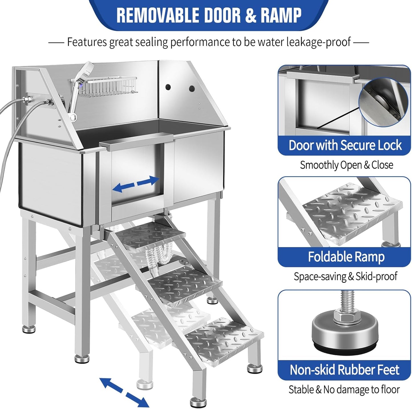 Electric Dog Bathing Station for Large Dogs, Height Adjustable Stainless Steel Dog Pet Washing Station, Professional Dog Grooming Tub with Electric Lift, Pet Wash Bath Station - Pet Explorer