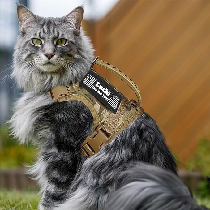 Tactical Cat Harness, Escape Proof Cat Harness with Customizable Patches, Adjustable Military Style Design, Optional Leash (Red)