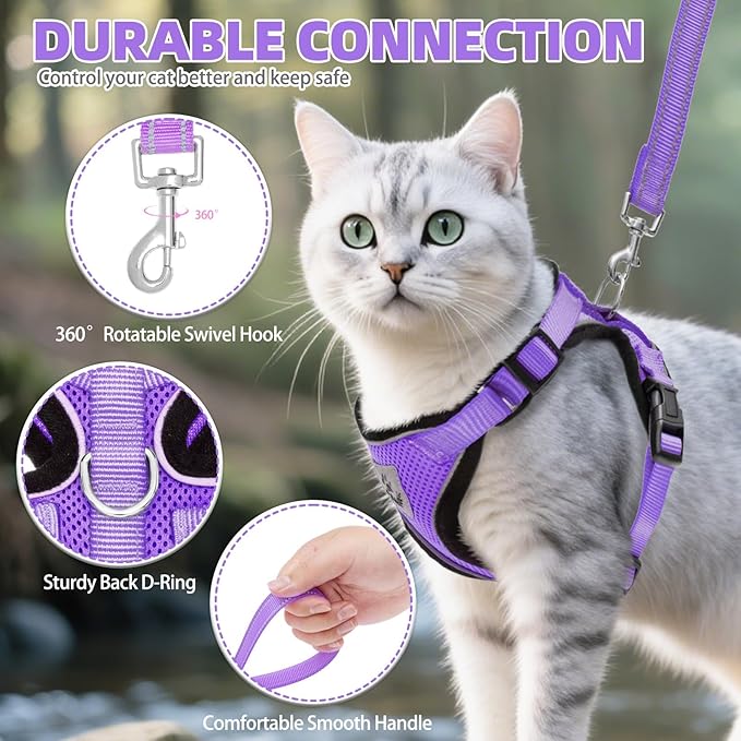 PUPTECK Cat Harness and Leash Set Escape Proof Reflective Cat Walking Harness Adjustable Soft Breathable Mesh Vest for Small Pets, Purple, XS