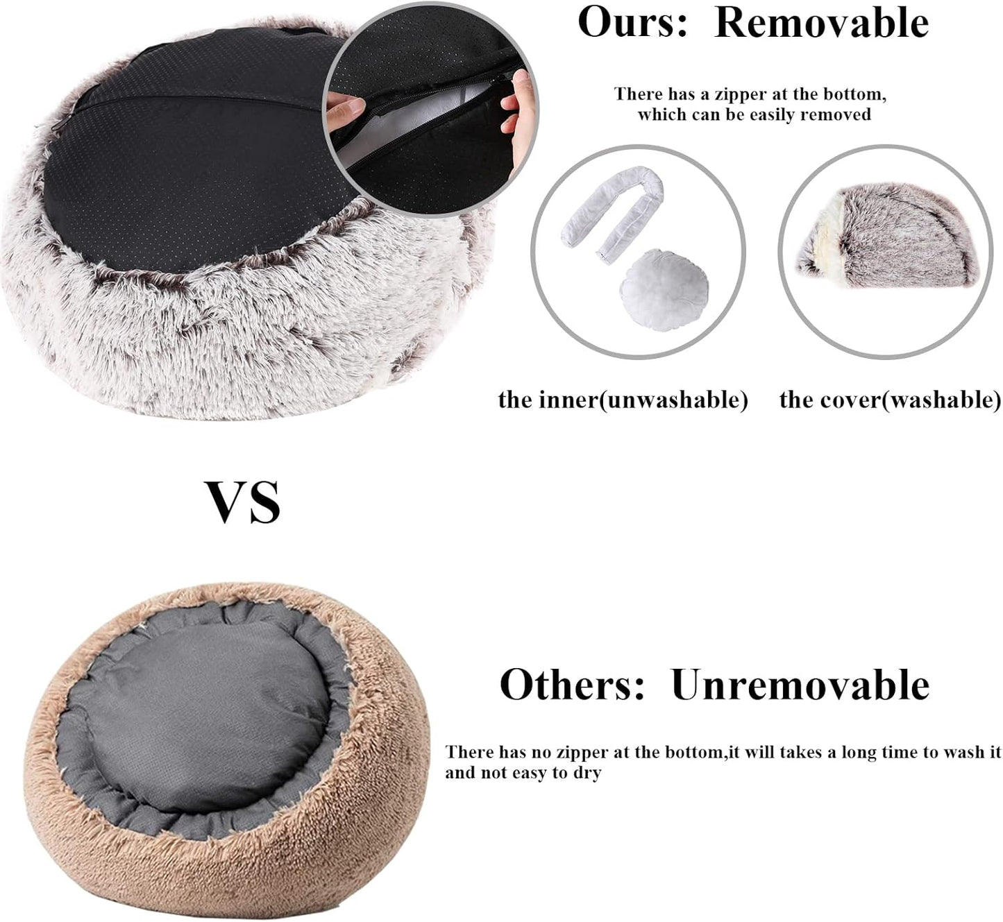 Calming Dog Beds & Cat Cave Bed with Hooded Cover,Removable Washable Round Beds for Small Medium Pets,Anti-Slip Faux Fur Fluffy Coved Bed for Improved Sleep,Fits up to 15/25 lbs (Small,20"x20") - Pet Explorer