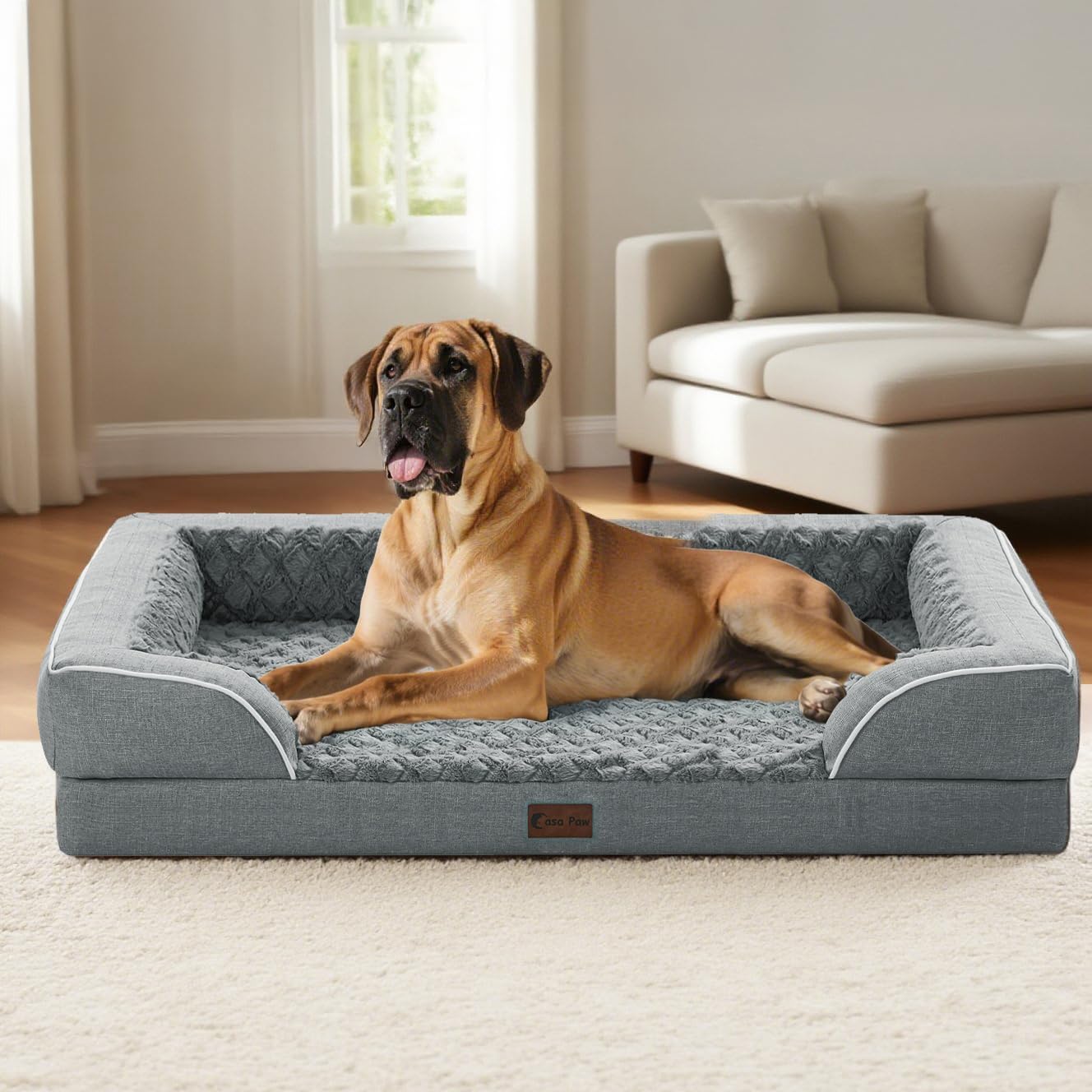 Orthopedic XL Dog Bed for Extra Large Dogs, Waterproof Memory Foam Dog Beds with Sides, Non-Slip Bottom and Egg-Crate Foam Big Dogs Couch Beds with Removable Washable Cover(X-Large,Grey) - Pet Explorer