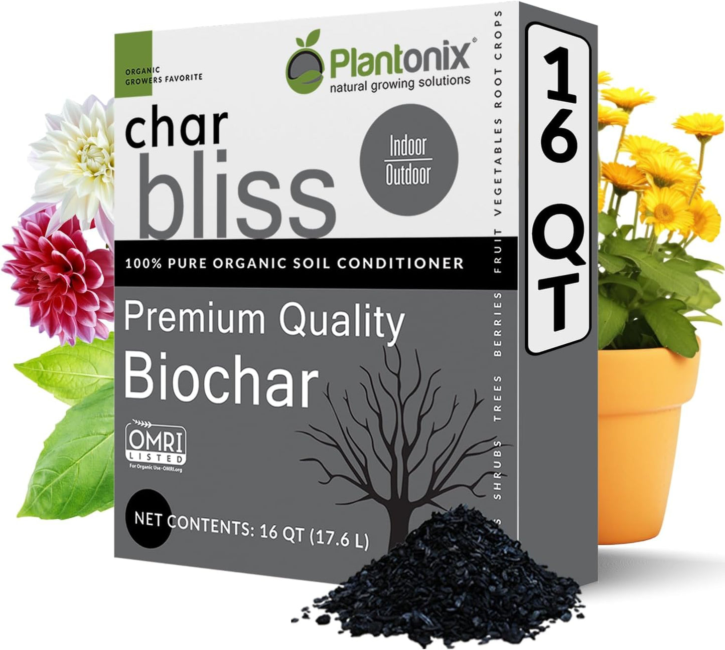 Char Bliss (16 Qts) - Organic Biochar for Plants - OMRI-Listed Biochar Soil Amendment Organic - Bio Char for Plants - Horticultural Charcoal for Plants, Potting Soil, Garden Soil, & Potting Mixes - Pet Explorer